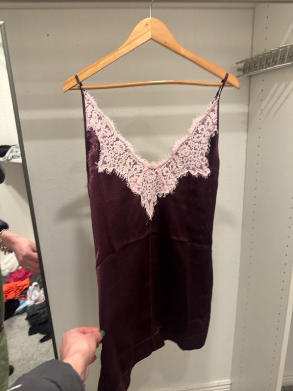 Free People Plum Slip Dress with Pink Lace Trim
